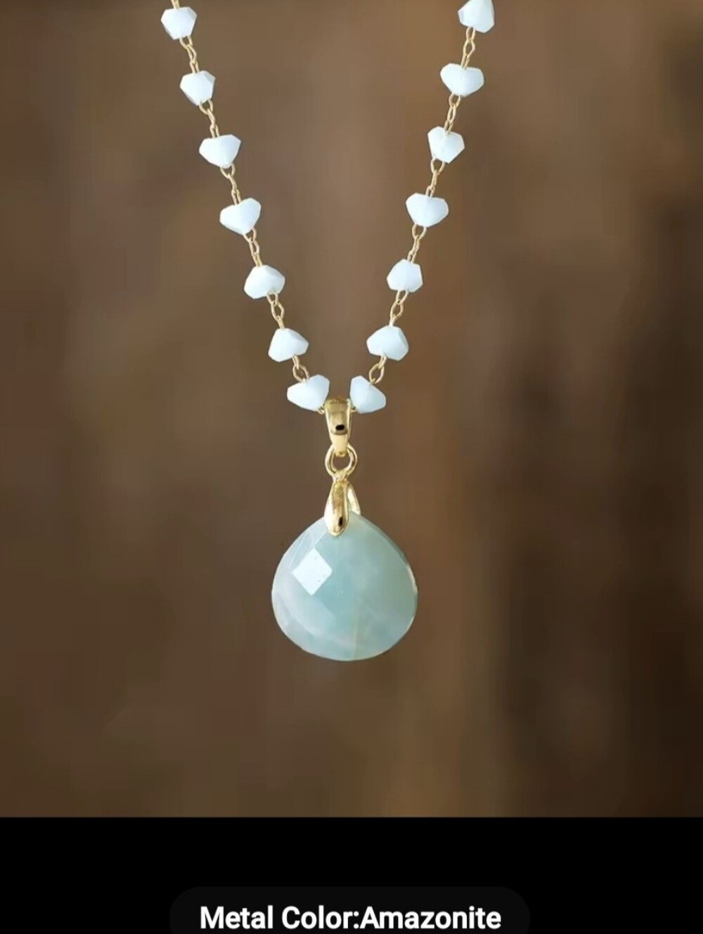 🩵🩵NEW🩵🩵 BEAUTIFUL!! Faceted AMZONITE Pendant & Chip Necklace In GOLD Plating